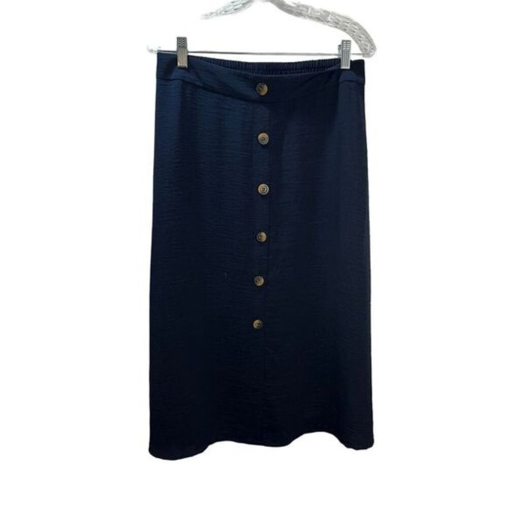 NWOT SOHO Navy Linen Look‎ Button Up Midi Skirt Medium